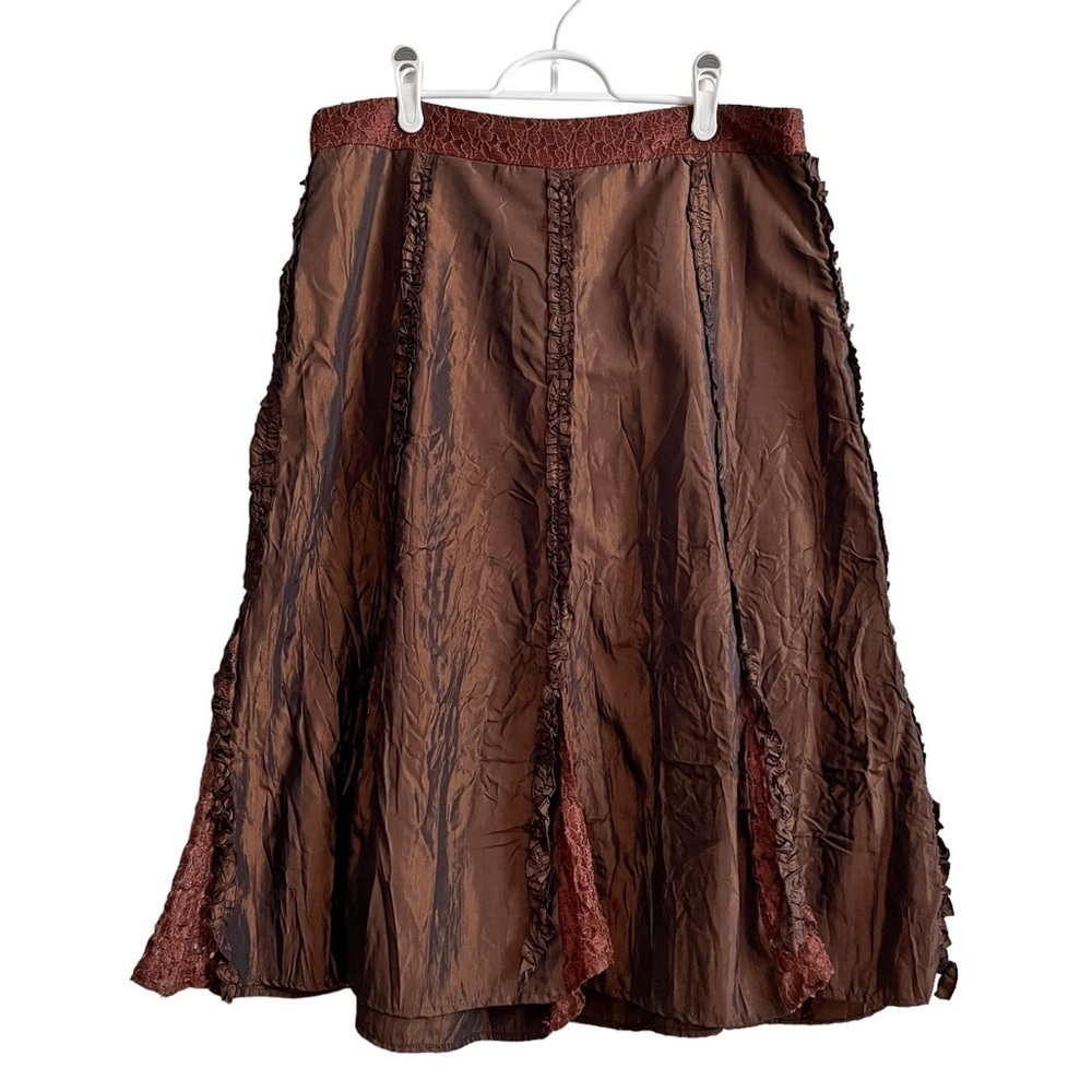 JANE & John A-Line Midi Skirt Lace Ruffle Details Shimmery Copper Style …